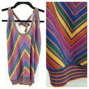 Vintage 1970s Rainbow Shimmer Wool-Blend Knit Halter Neck Top S Multicolor